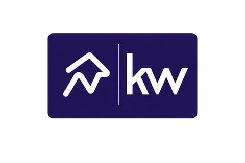 Keller Williams real estate logo featuring an upward trending arrow and kw text on dark blue background